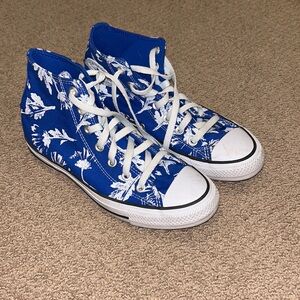 Blue and white floral converse